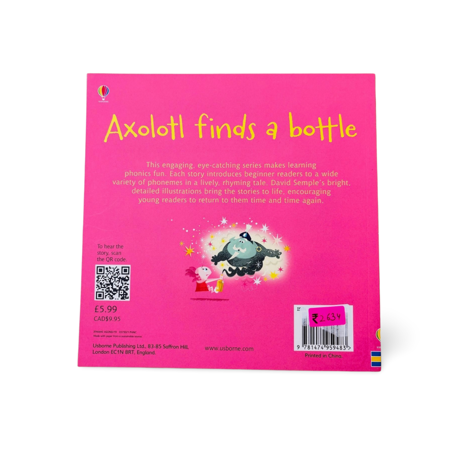 Usborne Phonics Axolotl finds a Bottle