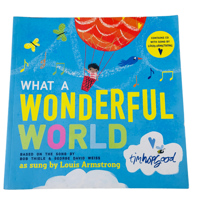 Book cover of 'What a Wonderful World' with colorful design and text.