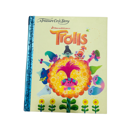 Children's book titled 'Trolls' with colorful illustrations on a white background
