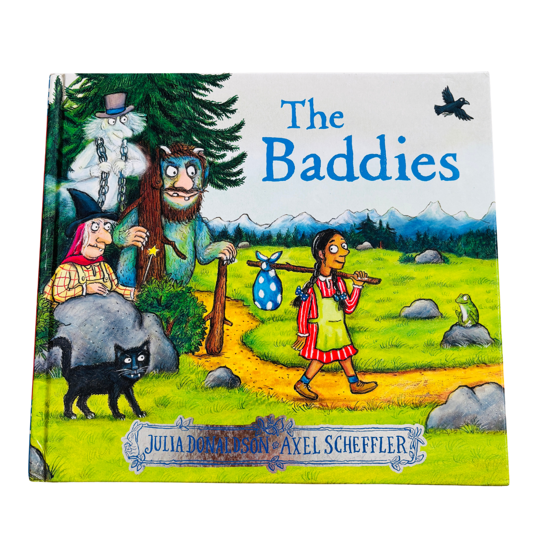 Book cover of 'The Baddies' with colorful illustration of characters and animals.