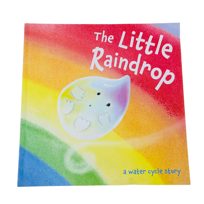 Book cover of 'The Little Raindrop' with a colorful design and water droplet illustration.