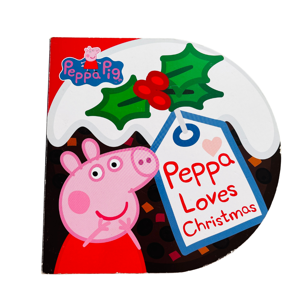 Book cover of 'Peppa Loves Christmas' featuring Peppa Pig on a white background