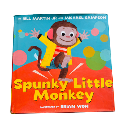 Book titled 'Spunky Little Monkey' with a monkey character on the cover against a colorful background.