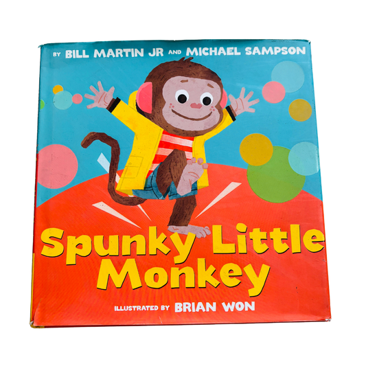 Book titled 'Spunky Little Monkey' with a monkey character on the cover against a colorful background.