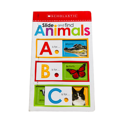 Scholastic slide and find animals book on a white background