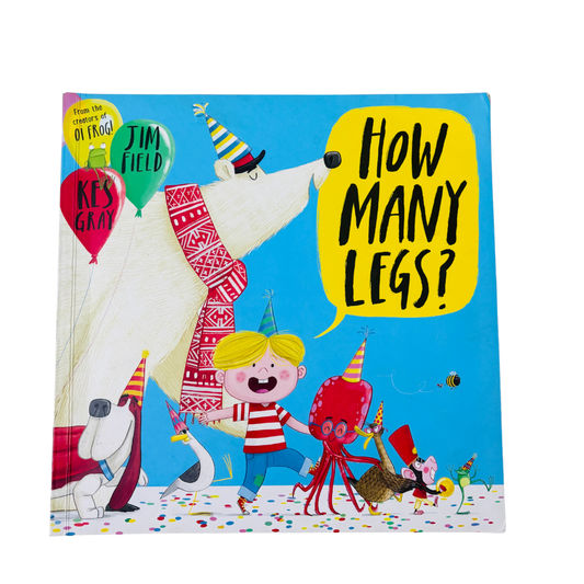 Children's book cover with a polar bear, child, and red creature on a blue background