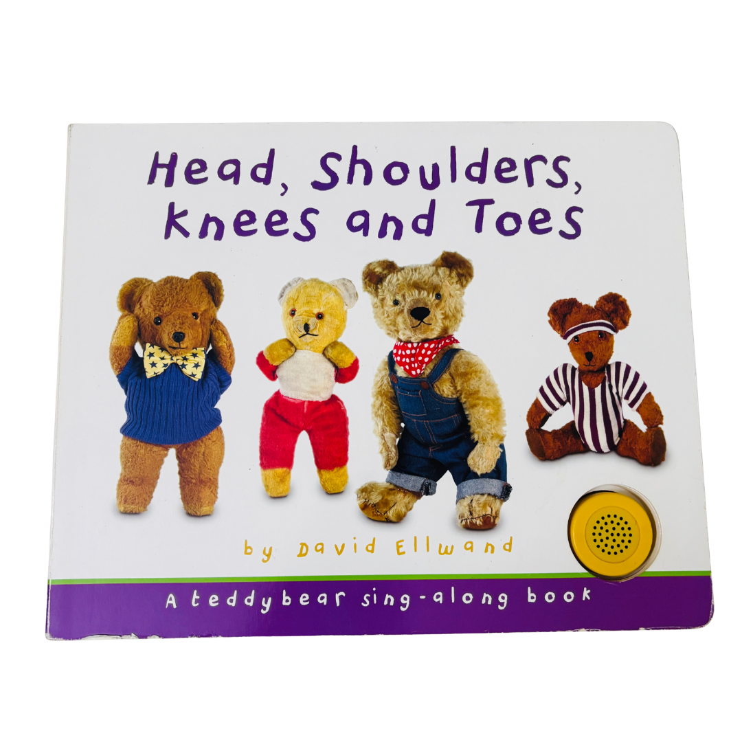 Book titled 'Head, Shoulders, Knees and Toes' with teddy bear illustrations on a white background