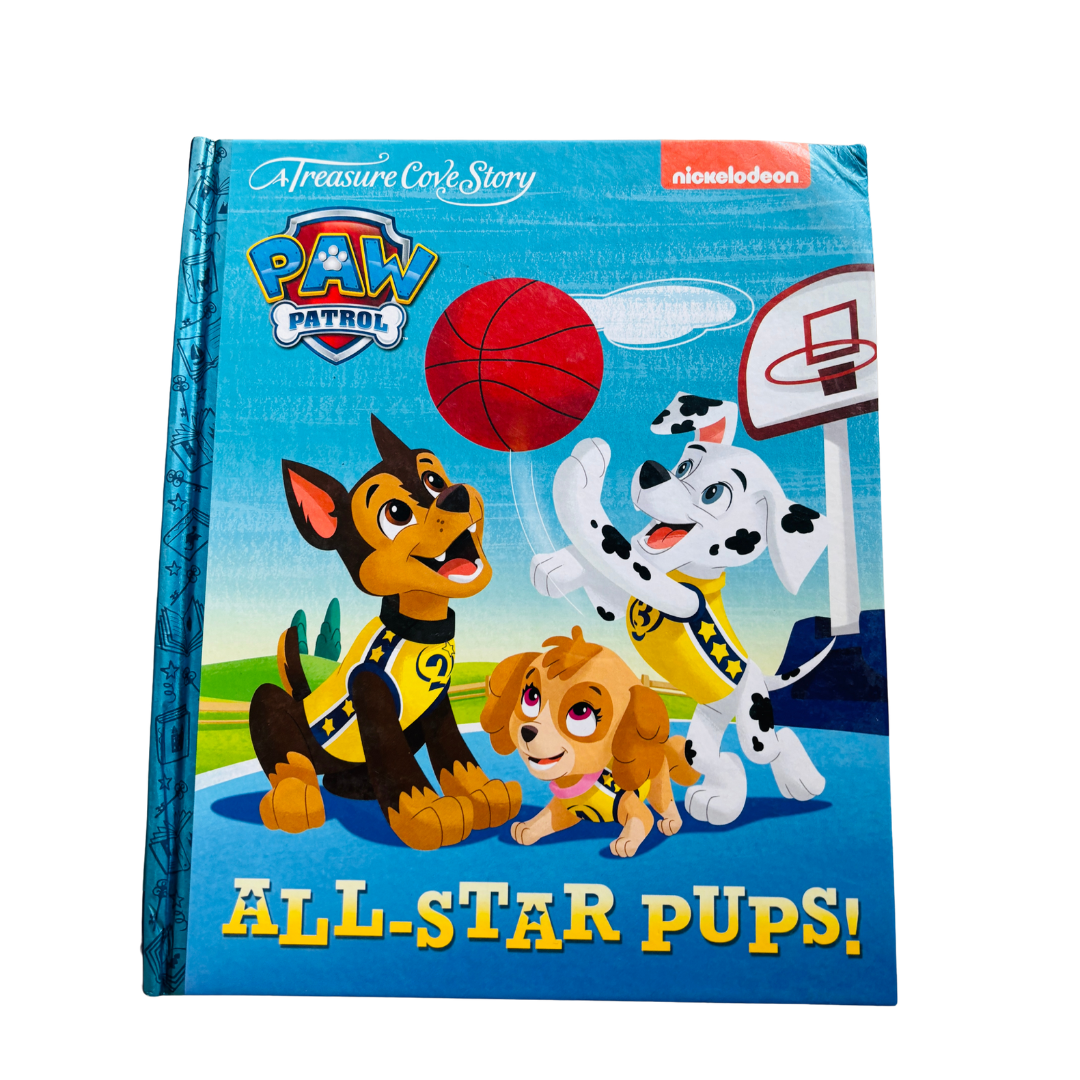 Children's book titled 'All-Star Pups!' featuring Paw Patrol characters on a blue cover.