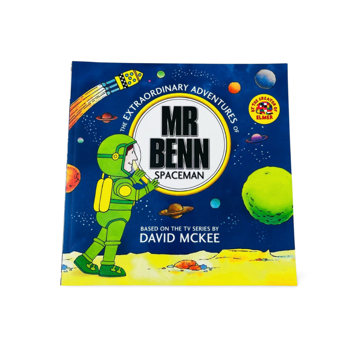 Book cover of 'The Extraordinary Adventures of Mr Benn Spaceman' with a spaceman illustration on a blue background.