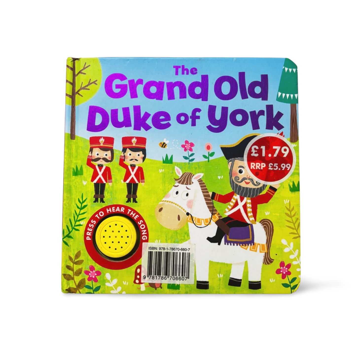 Children's book cover titled 'The Grand Old Duke of York' with illustrations of soldiers and a horse