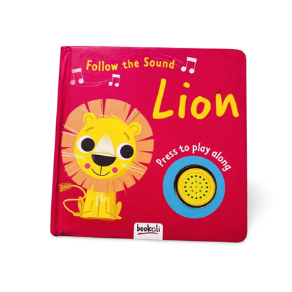 Follow the Lion Sound book with a lion illustration and sound button by Bookoli